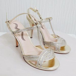 Nina Gold Strappy Heels with Rhinestones Size 9